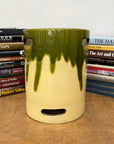 Green and Cream Ceramic Hibachi with Drip Glaze Detail