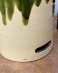 Green and Cream Ceramic Hibachi with Drip Glaze Detail