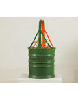 Green and Orange Antique Metal Basket with Openwork Design - image 11