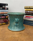 Green and Teal Glazed Planter with Drum Style Form - FEA Home