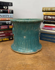 Green and Teal Glazed Planter with Drum Style Form - FEA Home