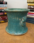 Green and Teal Glazed Planter with Drum Style Form - FEA Home
