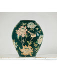 Green Ceramic Vase with Birds, Butterflies, and Floral Decoration-6. Asian & Chinese Furniture, Art, Antiques, Vintage Home Décor for sale at FEA Home