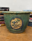 Green Planter with Floral Relief Design - FEA Home