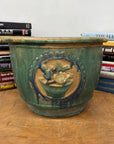 Green Planter with Floral Relief Design - FEA Home