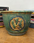 Green Planter with Floral Relief Design - FEA Home