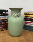 Green Vase with Botanical Theme Handles & Scalloped Top - FEA Home