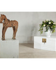 Hand-Carved Painted Wood Horse Sculpture with Geometric Details-3. Asian & Chinese Furniture, Art, Antiques, Vintage Home Décor for sale at FEA Home