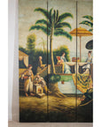 Hand-Painted Four-Panel Export Screen with Tropical Court Scene-13. Asian & Chinese Furniture, Art, Antiques, Vintage Home Décor for sale at FEA Home