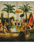Hand-Painted Four-Panel Export Screen with Tropical Court Scene-1. Asian & Chinese Furniture, Art, Antiques, Vintage Home Décor for sale at FEA Home