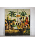 Hand-Painted Four-Panel Export Screen with Tropical Court Scene-2. Asian & Chinese Furniture, Art, Antiques, Vintage Home Décor for sale at FEA Home