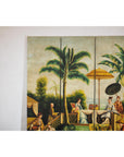 Hand-Painted Four-Panel Export Screen with Tropical Court Scene-3. Asian & Chinese Furniture, Art, Antiques, Vintage Home Décor for sale at FEA Home