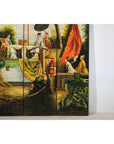 Hand-Painted Four-Panel Export Screen with Tropical Court Scene-6. Asian & Chinese Furniture, Art, Antiques, Vintage Home Décor for sale at FEA Home
