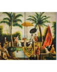 Hand-Painted Four-Panel Export Screen with Tropical Court Scene-8. Asian & Chinese Furniture, Art, Antiques, Vintage Home Décor for sale at FEA Home
