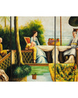 Hand-Painted Four-Panel Export Screen with Tropical Court Scene-9. Asian & Chinese Furniture, Art, Antiques, Vintage Home Décor for sale at FEA Home