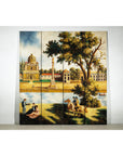 Hand-Painted Four-Panel Screen with Architectural and Equestrian Scene, Vintage-17. Asian & Chinese Furniture, Art, Antiques, Vintage Home Décor for sale at FEA Home