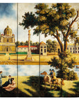 Hand-Painted Four-Panel Screen with Architectural and Equestrian Scene, Vintage-1. Asian & Chinese Furniture, Art, Antiques, Vintage Home Décor for sale at FEA Home