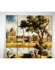 Hand-Painted Four-Panel Screen with Architectural and Equestrian Scene, Vintage-2. Asian & Chinese Furniture, Art, Antiques, Vintage Home Décor for sale at FEA Home