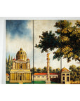 Hand-Painted Four-Panel Screen with Architectural and Equestrian Scene, Vintage-4. Asian & Chinese Furniture, Art, Antiques, Vintage Home Décor for sale at FEA Home