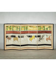 Inspired Six-Panel Screen with Horses in Stable with Bamboo-3. Asian & Chinese Furniture, Art, Antiques, Vintage Home Décor for sale at FEA Home