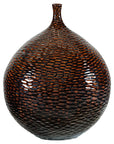 Large Artisan Ceramic Vase with Glossy Honeycomb Texture in Deep Brown Tones-1. Asian & Chinese Furniture, Art, Antiques, Vintage Home Décor for sale at FEA Home