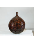 Large Artisan Ceramic Vase with Glossy Honeycomb Texture in Deep Brown Tones-8. Asian & Chinese Furniture, Art, Antiques, Vintage Home Décor for sale at FEA Home