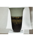 Large Ceramic Planter with Green-Grey & Brown Drip Glaze