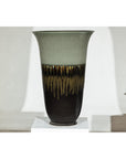 Large Ceramic Planter with Green-Grey & Brown Drip Glaze