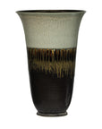 Large Ceramic Planter with Green-Grey & Brown Drip Glaze
