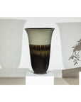 Large Ceramic Planter with Green-Grey & Brown Drip Glaze