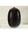 Large Honeycomb-Textured Ceramic Vase in Deep Brown & Black Glaze