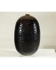 Large Honeycomb-Textured Ceramic Vase in Deep Brown & Black Glaze