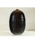 Large Honeycomb-Textured Ceramic Vase in Deep Brown & Black Glaze