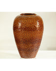 Large Honeycomb-Textured Ceramic Vase with Amber Glaze - image 10