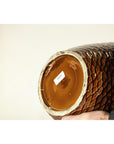 Large Honeycomb-Textured Ceramic Vase with Amber Glaze - image 12