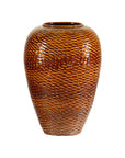Large Honeycomb-Textured Ceramic Vase with Amber Glaze - image 13