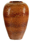 Large Honeycomb-Textured Ceramic Vase with Amber Glaze - image 1
