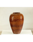 Large Honeycomb-Textured Ceramic Vase with Amber Glaze - image 2
