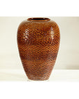 Large Honeycomb-Textured Ceramic Vase with Amber Glaze - image 8