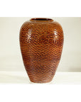 Large Honeycomb-Textured Ceramic Vase with Amber Glaze - image 9