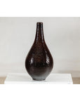 Large Mahogany Brown Ceramic Vase with Honeycomb Texture - image 12