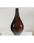 Large Mahogany Brown Ceramic Vase with Honeycomb Texture - image 16
