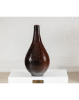 Large Mahogany Brown Ceramic Vase with Honeycomb Texture - image 4