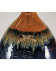 Large Midnight Blue Ceramic Vase with Brown Tapered Neck - image 11