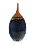 Large Midnight Blue Ceramic Vase with Brown Tapered Neck - image 15