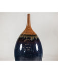 Large Midnight Blue Ceramic Vase with Brown Tapered Neck - image 4