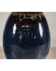 Large Midnight Blue Ceramic Vase with Brown Tapered Neck - image 5