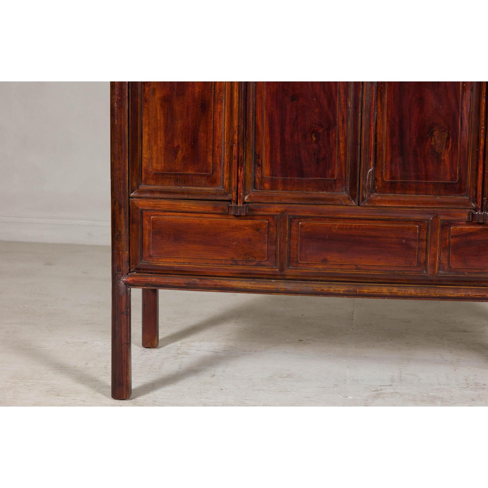 Large Reddish Brown Lacquered Cabinet with Folding Doors and Two Shelves