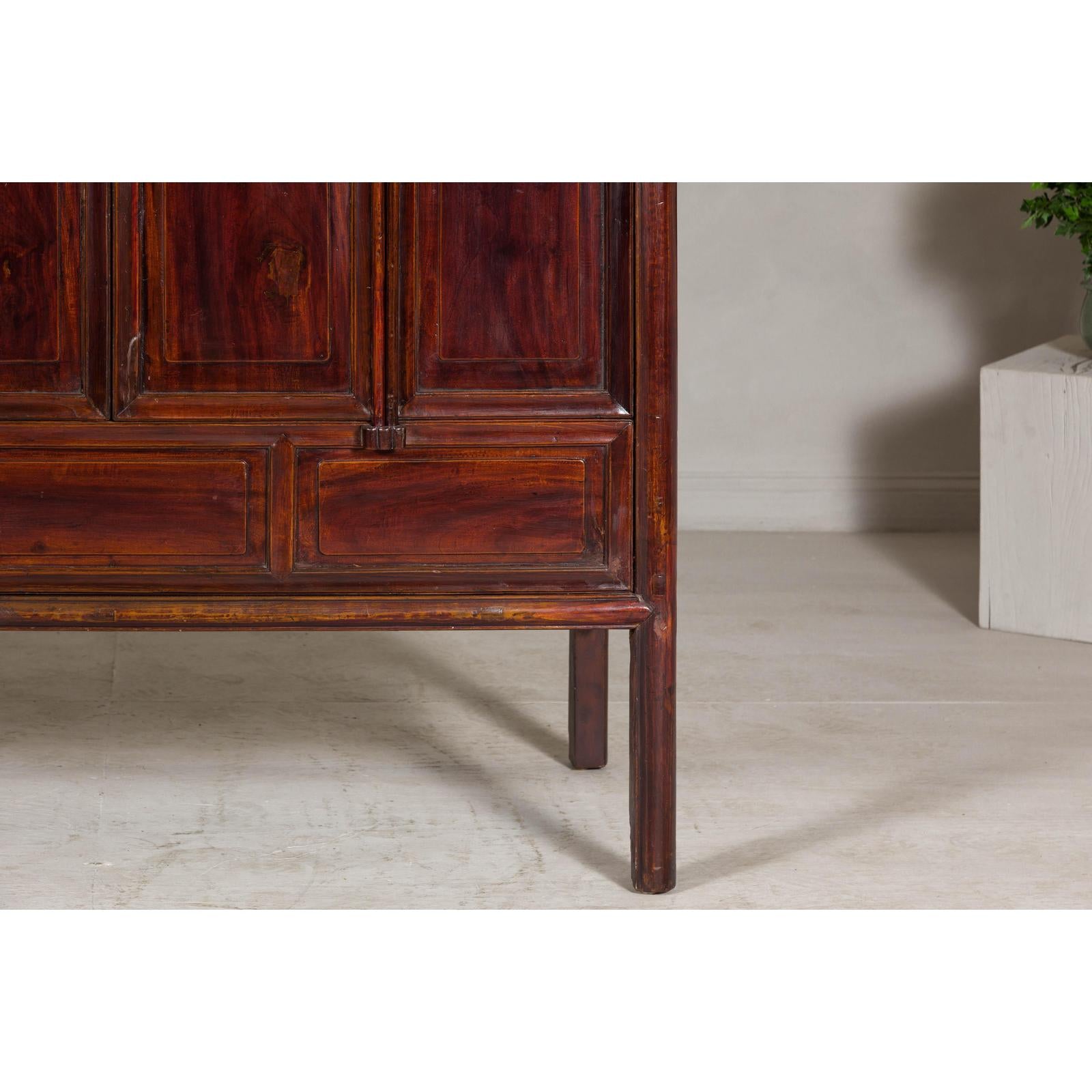 Large Reddish Brown Lacquered Cabinet with Folding Doors and Two Shelves