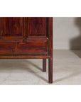 Large Reddish Brown Lacquered Cabinet with Folding Doors and Two Shelves